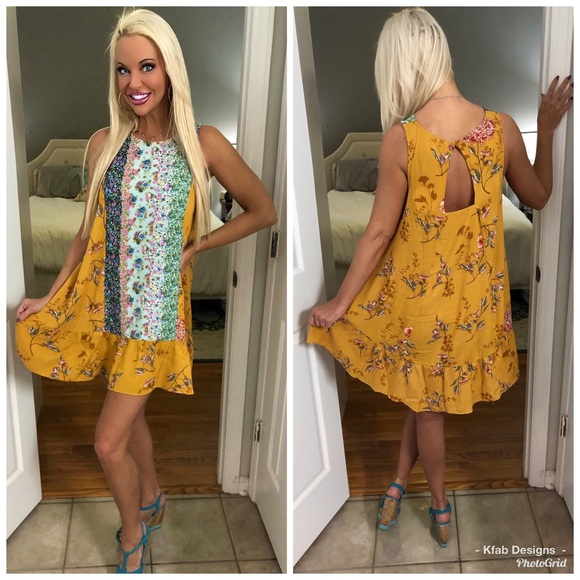 Hayden Dresses & Skirts - 🥰Beautiful Mustard Multi Print Back Detail Dress!